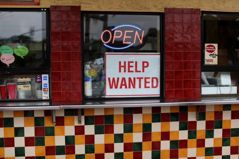 © Reuters. FILE PHOTO: Help Wanted sign at taco stand in California