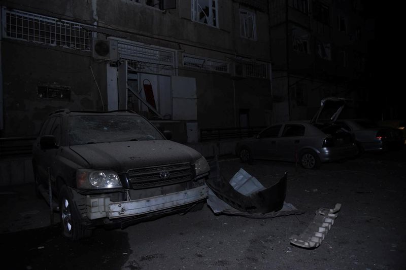 © Reuters. A view shows cars that were allegedly damaged by recent shelling in Stepanakert