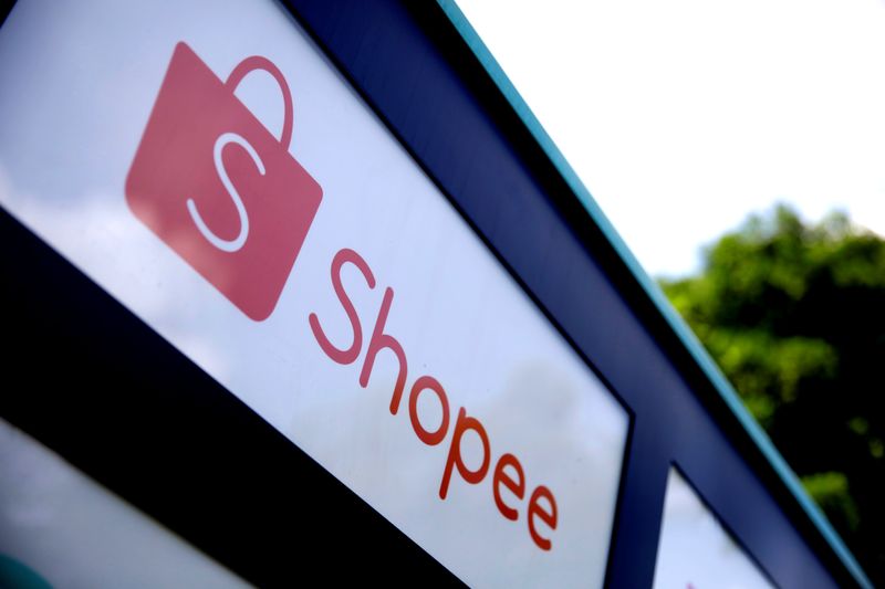 &copy; Reuters. FILE PHOTO:  The Shopee logo is seen at an office building in Singapore