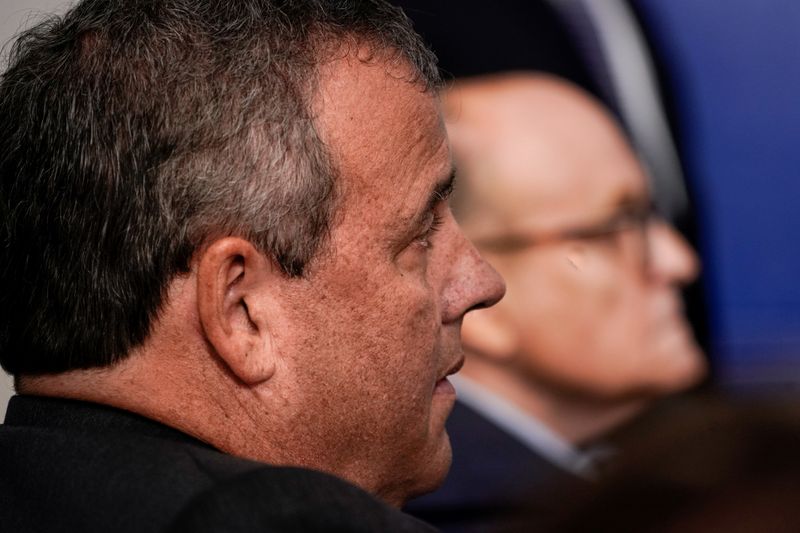 &copy; Reuters. FILE PHOTO:  Chris Christie listens to U.S. President Trump speaks to reporters during a news conference