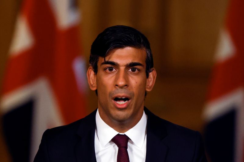 &copy; Reuters. Britain&apos;s Chancellor of the Exchequer Rishi Sunak speaks during a virtual news conference, in London