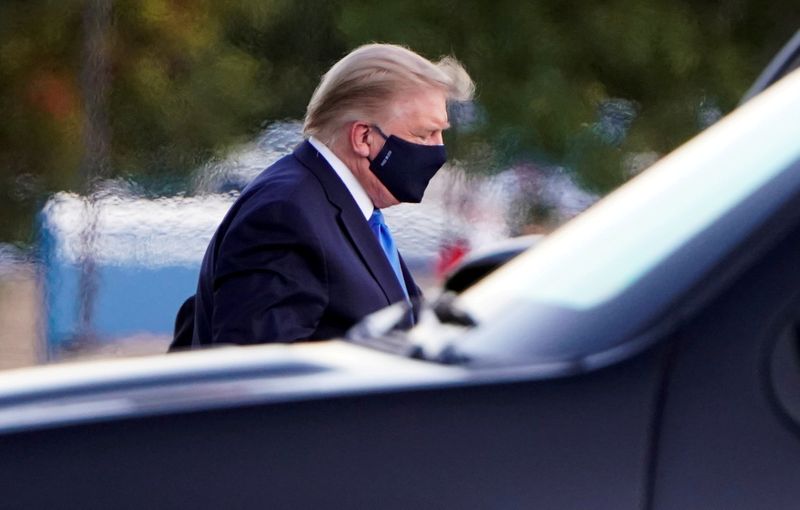 &copy; Reuters. FILE PHOTO: U.S. President Trump arrives to spend at least several days at Walter Reed National Military Medical Center in Bethesda, Maryland