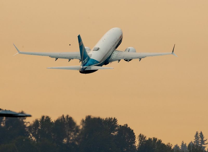 © Reuters. FILE PHOTO: FAA Chief Steve Dickson takes off in a Boeing 737 MAX aircraft in Seattle