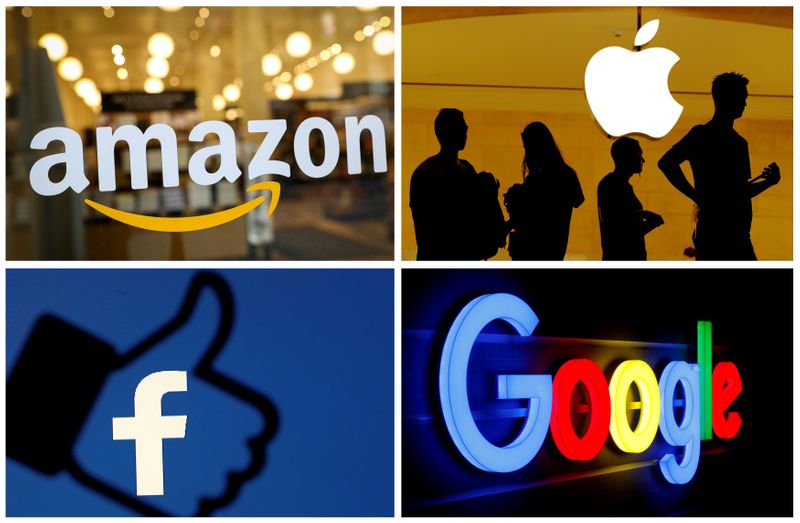 &copy; Reuters. FOTO DE ARCHIVO: Los logotipos de Amazon, Apple, Facebook y Google en una foto combinada de los archivos de Reuters.