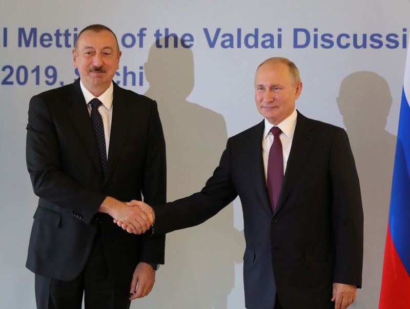 © Reuters. الكرملين: بوتين مستمر في الاتصال برئيس أذربيجان بشأن ناجورنو قرة باغ