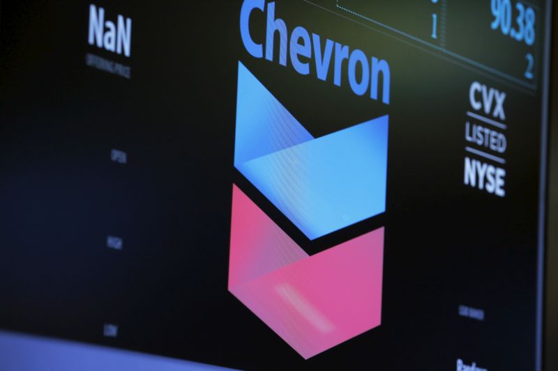 &copy; Reuters. The logo of Chevron is shown on a monitor above the floor of the New York Stock Exchange in New York