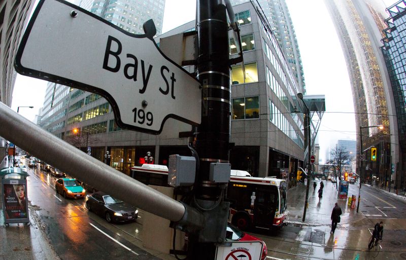 &copy; Reuters. A Bay Street sign, the main street in the financial district is seen in Toronto