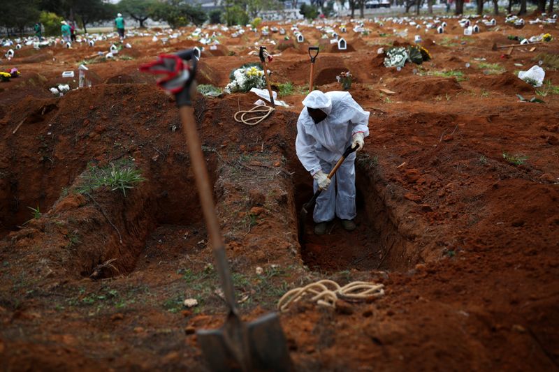 &copy; Reuters. Covas abertas em cemitério de São Paulo (SP) em meio à pandemia de coronavírus