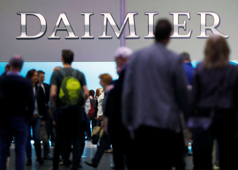 &copy; Reuters. The Daimler logo is seen before the Daimler annual shareholder meeting in Berlin