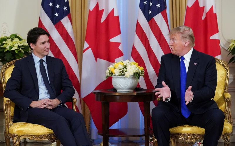 &copy; Reuters. U.S. President Trump and Canada&apos;s PM Trudeau meet, ahead of the NATO summit, in London