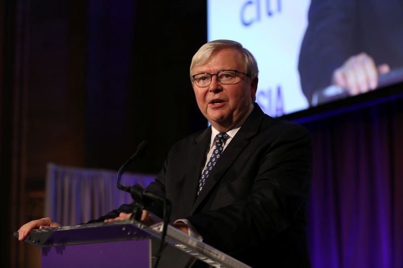 &copy; Reuters. Former Australian Prime Minister and ASPI President Rudd gives a speech during the 2017 Asia Game Changer Awards and Gala Dinner in New York