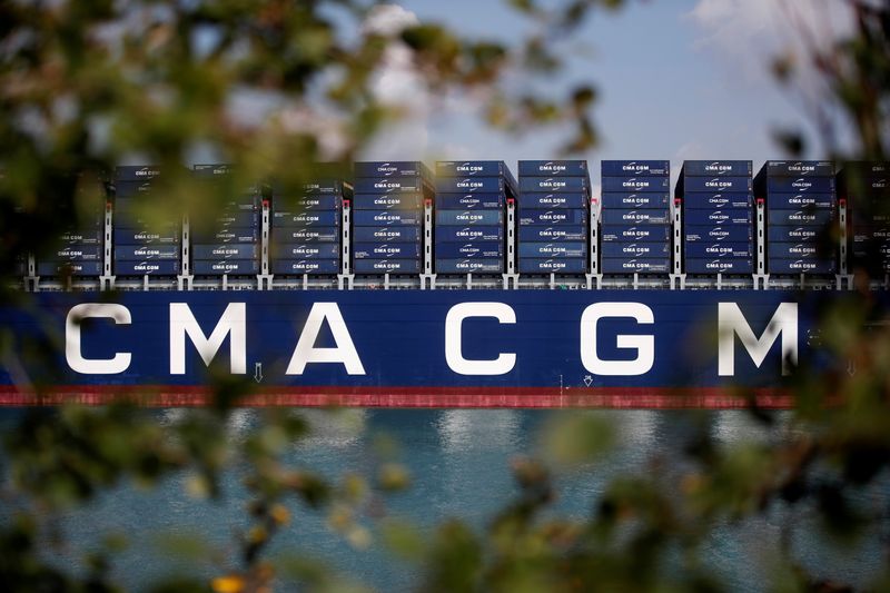 &copy; Reuters. The CMA CGM Antoine de Saint Exupery container ship sits docked during its official inauguration in Le Havre