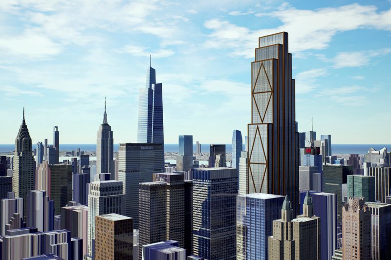 &copy; Reuters. An artist&apos;s rendition shows how JPMorganÕs planned headquarters skyscraper could look in the New York City skyline