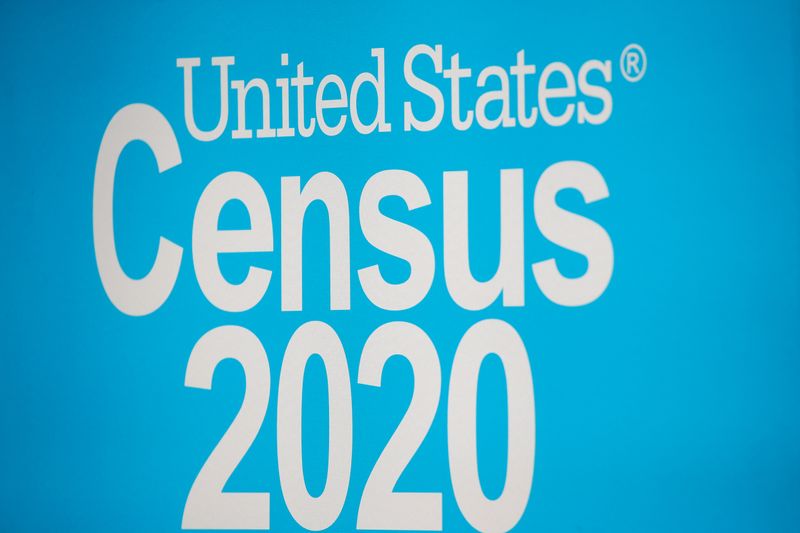 © Reuters. A sign is seen during a promotional event for the U.S. Census in Times Square in New York