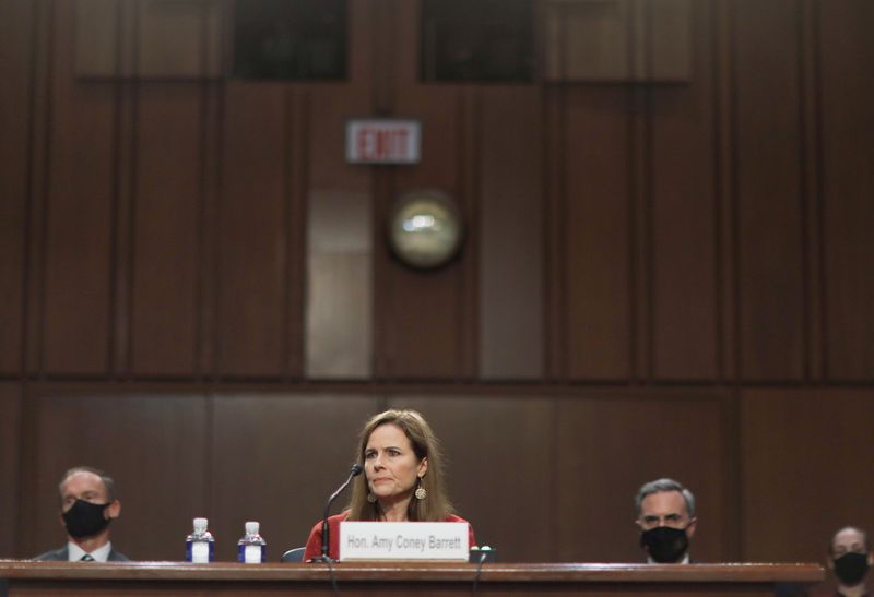 © Reuters. Senate Judiciary Committee holds confirmation hearing for Supreme Court nominee Coney Barrett on Capitol Hill in Washington