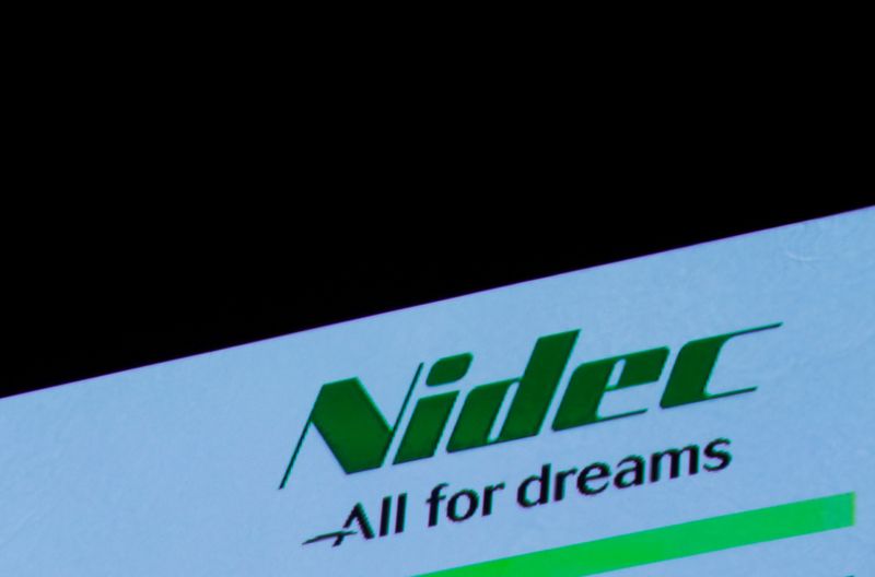 &copy; Reuters. FILE PHOTO: Nidec Corp&apos;s logo is pictured at an earnings results news conference in Tokyo