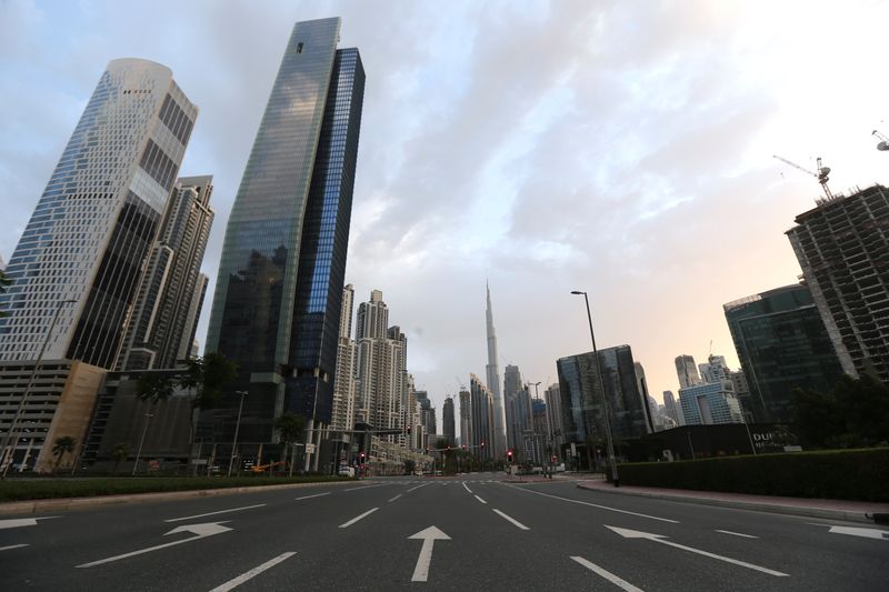 &copy; Reuters. General view of Business Bay area, after a curfew was imposed to prevent the spread of the coronavirus disease (COVID-19), in Dubai