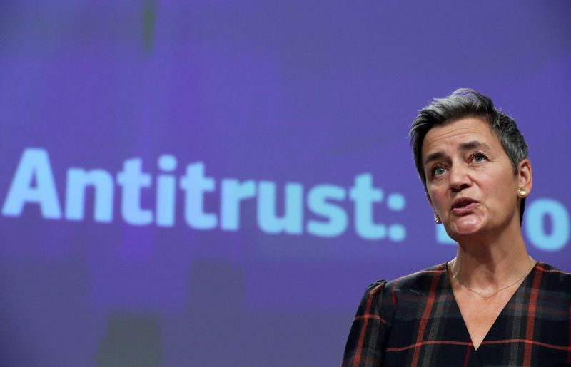 &copy; Reuters. Imagen de archivo de la vicepresidenta ejecutiva de la Comisión Europea, Margrethe Vestager, ofreciendo una conferencia de prensa en Bruselas