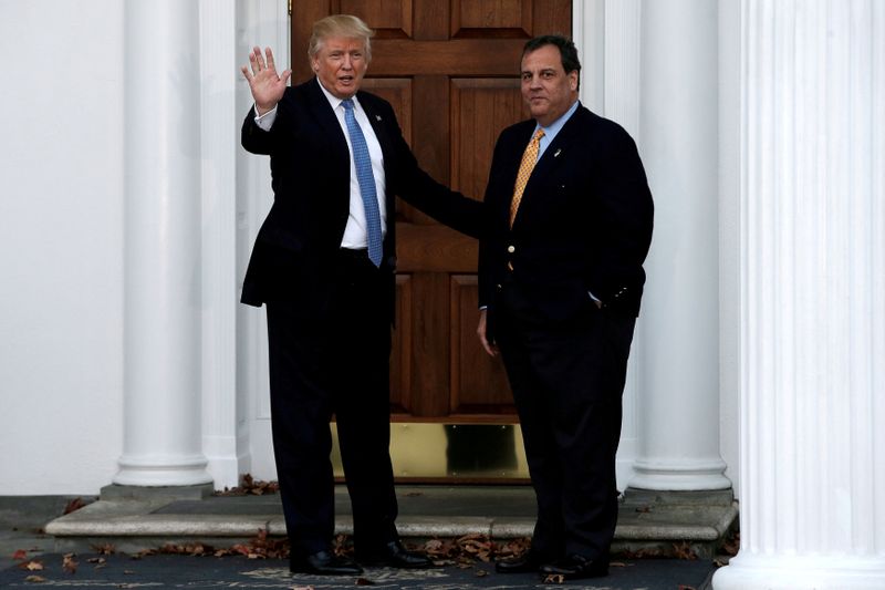 &copy; Reuters. FILE PHOTO: U.S. President-elect Donald Trump stands with New Jersey Governor Chris Christie before their meeting at Trump National Golf Club in Bedminster,