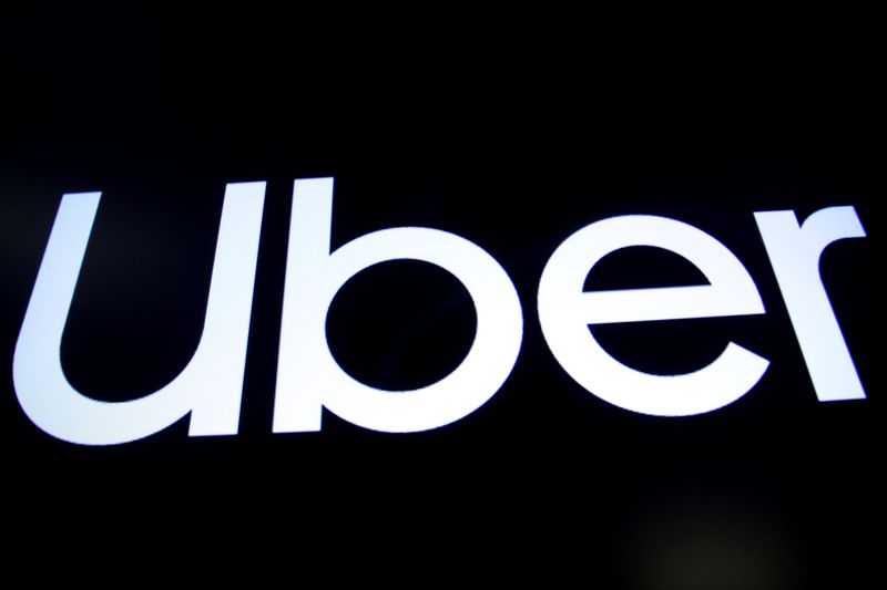 &copy; Reuters. A screen displays the company logo for Uber Technologies Inc. on the day of it&apos;s IPO at the NYSE in New York