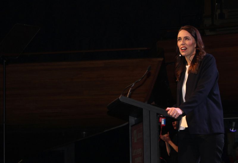 &copy; Reuters. FILE PHOTO: Prime Minister Jacinda Ardern addresses her supporters at a Labour Party event in Wellington