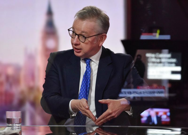 © Reuters. Britain's Chancellor of the Duchy of Lancaster Michael Gove appears on BBC TV's The Andrew Marr Show in London