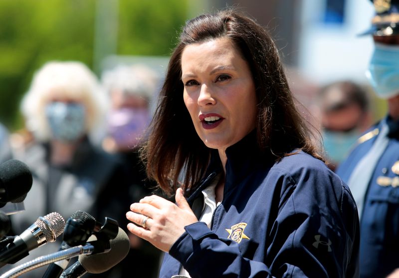 &copy; Reuters. FILE PHOTO: Michigan Governor Gretchen Whitmer addresses the media about flooding in the state in May 2020