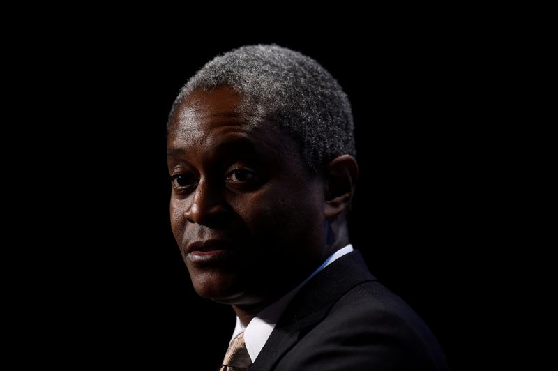 © Reuters. FILE PHOTO: President and Chief Executive Officer of the Federal Reserve Bank of Atlanta Raphael Bostic speaks at a 2019 European Financial Forum event in Dublin