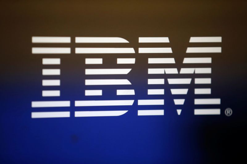 &copy; Reuters. The logo of Dow Jones Industrial Average stock market index listed company IBM (IBM) is seen in Los Angeles