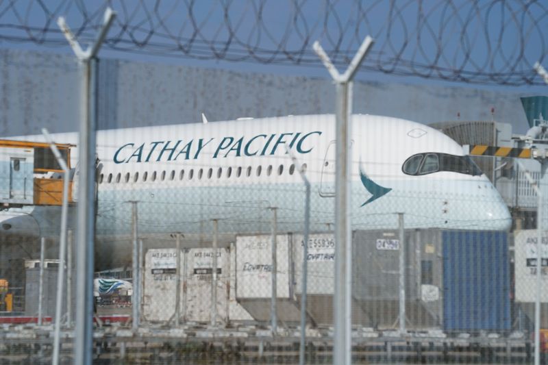 &copy; Reuters. Cathay Pacific aircraft is seen at Hong Kong International Airport