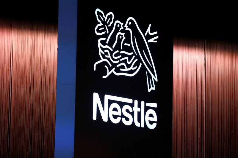 &copy; Reuters. FILE PHOTO: The Nestle logo is seen during the opening of the 151st Annual General Meeting of Nestle in Lausanne