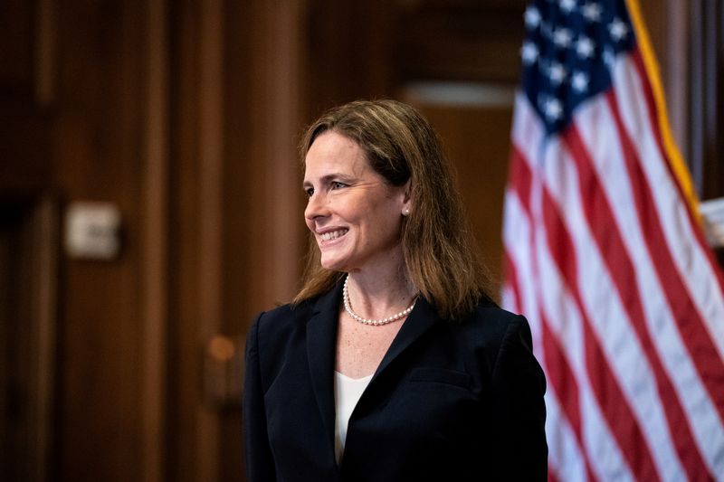 © Reuters. Barrett meets with U.S. senators ahead of vote on her nomination