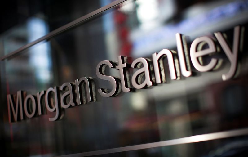 &copy; Reuters. FILE PHOTO: The corporate logo of financial firm Morgan Stanley is pictured on the company&apos;s world headquarters in the Manhattan borough of New York City
