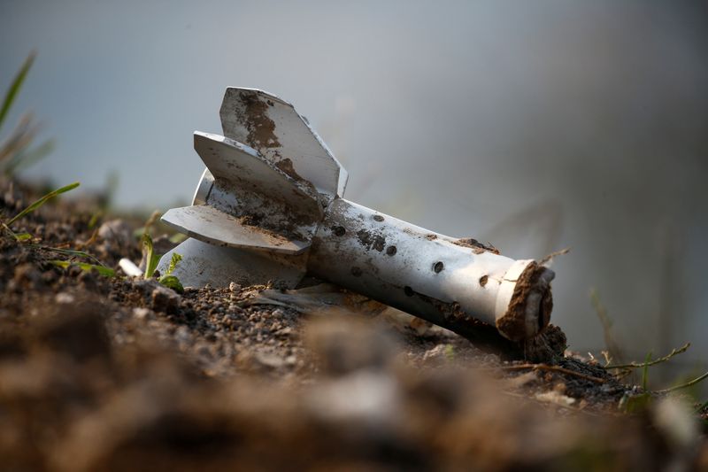 &copy; Reuters. FILE PHOTO: A view shows a fragment of an artillery shell at the fighting positions of ethnic Armenian soldiers on the front line in Nagorno-Karabakh