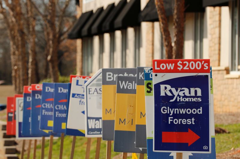 &copy; Reuters. Real estate signs advertise new homes for sale in multiple new developments in York County, South Carolina