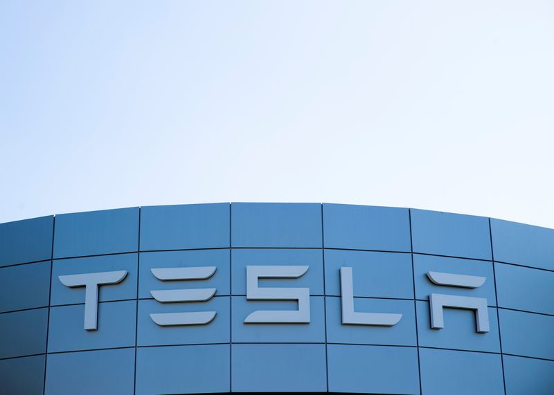 &copy; Reuters. A Tesla service center is shown in Costa Mesa, California