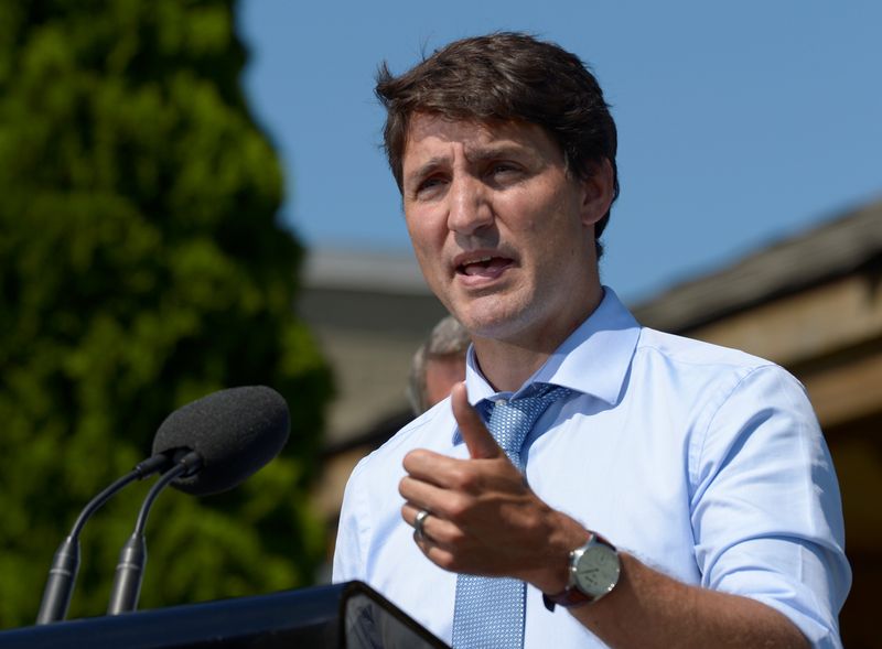 &copy; Reuters. Canada&apos;s Prime Minister Justin Trudeau speaks in Niagara-on-the-Lake Ontario