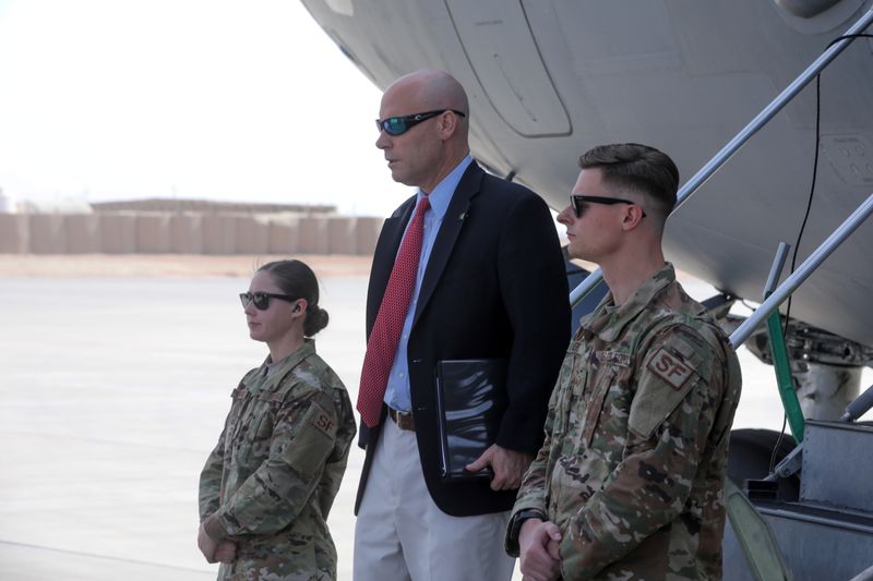 &copy; Reuters. Short, Chief of Staff for U.S. Vice President Pence, arrives with Pence on an unnanounced visit at Al Asad Air Base, Iraq