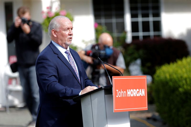 &copy; Reuters. British Columbia Premier John Horgan announces an election in Langford