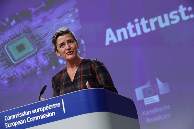 &copy; Reuters. EU Commission VP Vestager holds news conference in Brussels