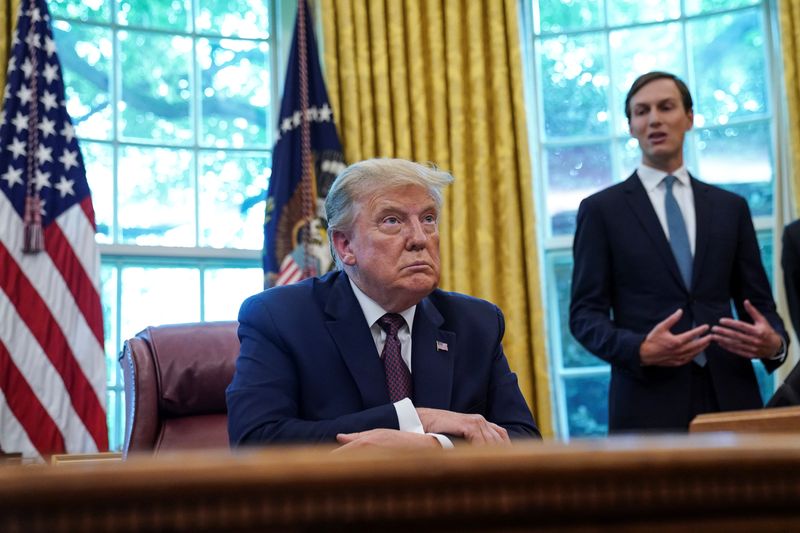 © Reuters. Foto de archivo ilustrativa del Presidente de EEUU, Donald President Trump, y su yerno y asesor Jared Kushner en el Salón Oval de la Casa Blanca