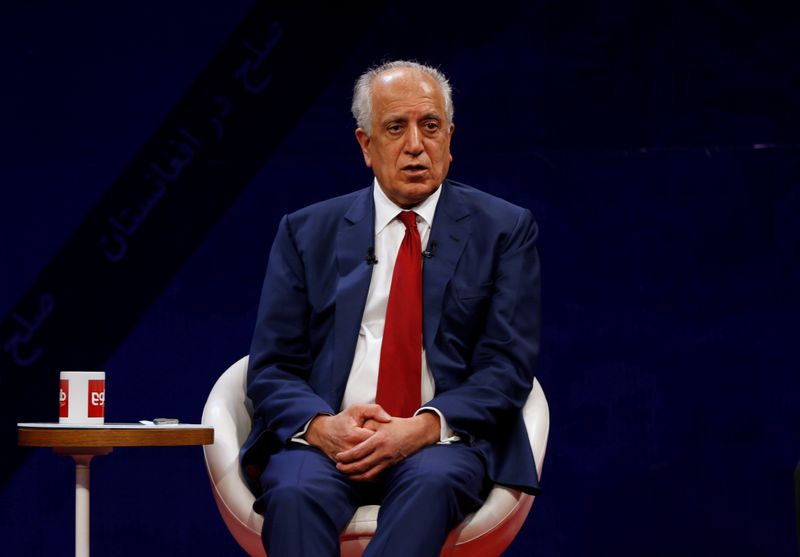 © Reuters. U.S. envoy for peace in Afghanistan Zalmay Khalilzad, speaks during a debate at Tolo TV channel in Kabul