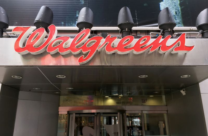 &copy; Reuters. FILE PHOTO: The Walgreens logo is seen outside the store in Times Square in New York