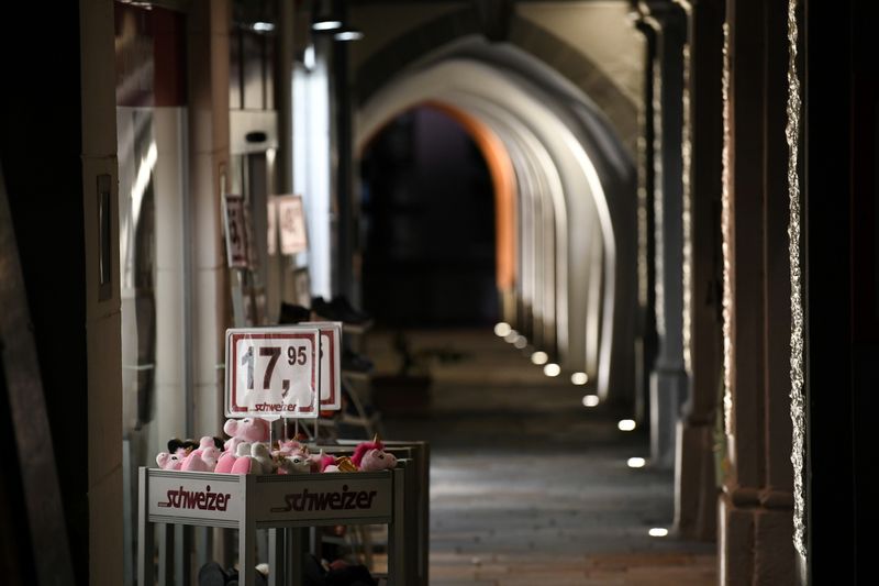 &copy; Reuters. Unicorns are seen on display in front of a store in city center prior to an ordered lock-down due to the further spreading of the coronavirus disease (COVID-19) in Pfarrkirchen