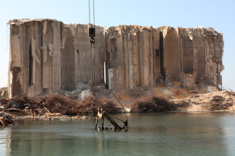 &copy; Reuters. A view shows the grain silo that was damaged in a massive explosion at Beirut port