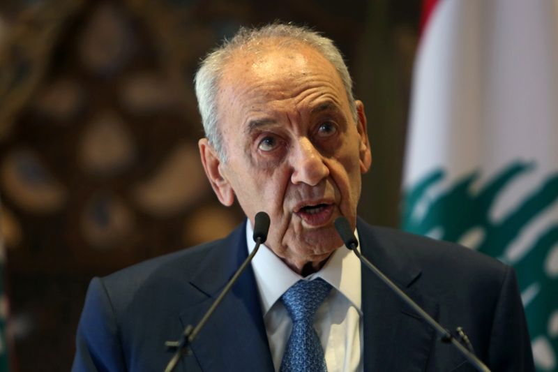 &copy; Reuters. Lebanon&apos;s parliament speaker Nabih Berri holds news conference in Beirut