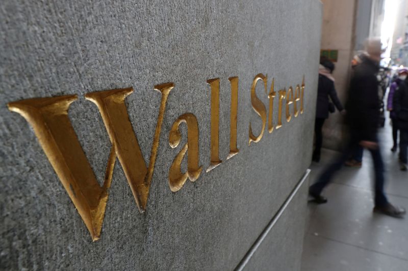 © Reuters. FILE PHOTO: A street sign, Wall Street, is seen outside New York Stock Exchange (NYSE) in New York City, New York