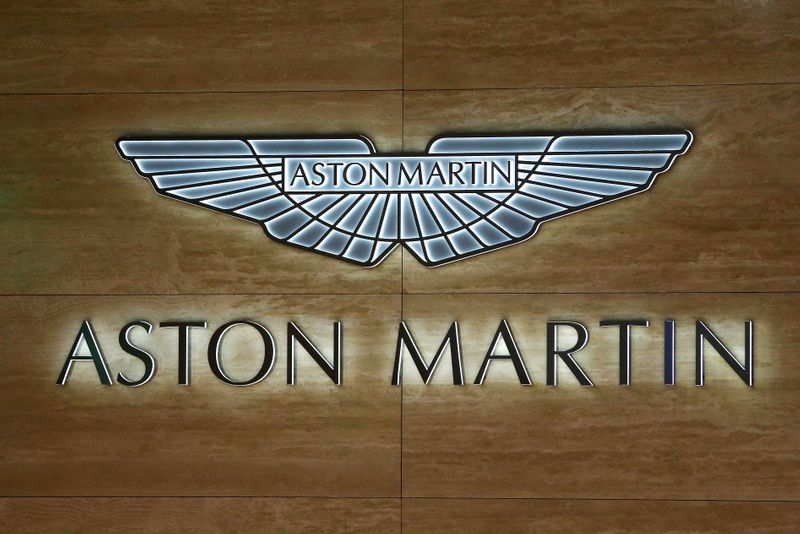 © Reuters. FILE PHOTO: An Aston Martin logo displayed at the 89th Geneva International Motor Show in Geneva