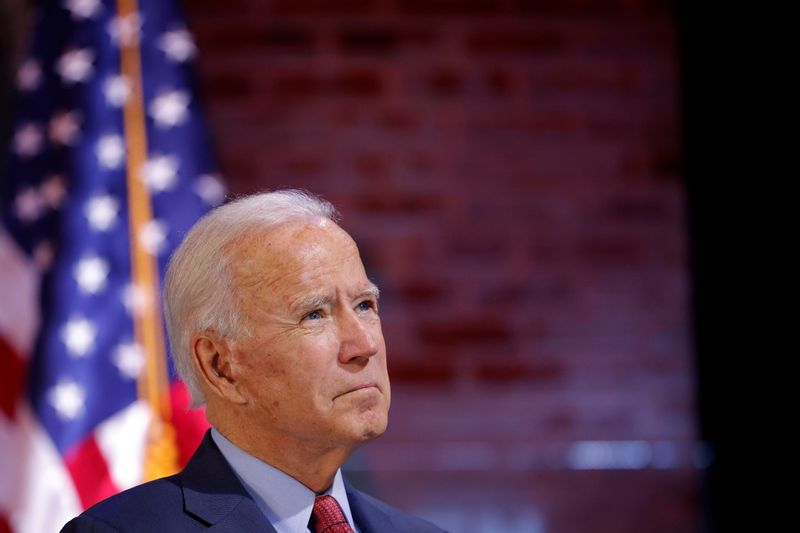 &copy; Reuters. Democratic U.S. presidential nominee Biden takes part in a health briefing in Wilmington