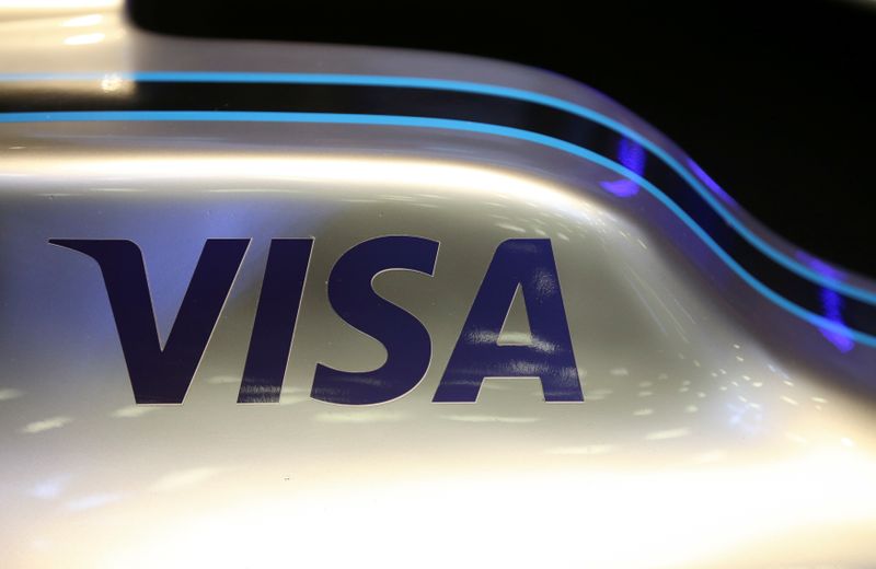 &copy; Reuters. A Visa logo is seen on a Formula E racing car during a news conference to present the partnership between Enel Group and FIA Formula E Championship at the MAXXI National Museum  in Rome, Italy